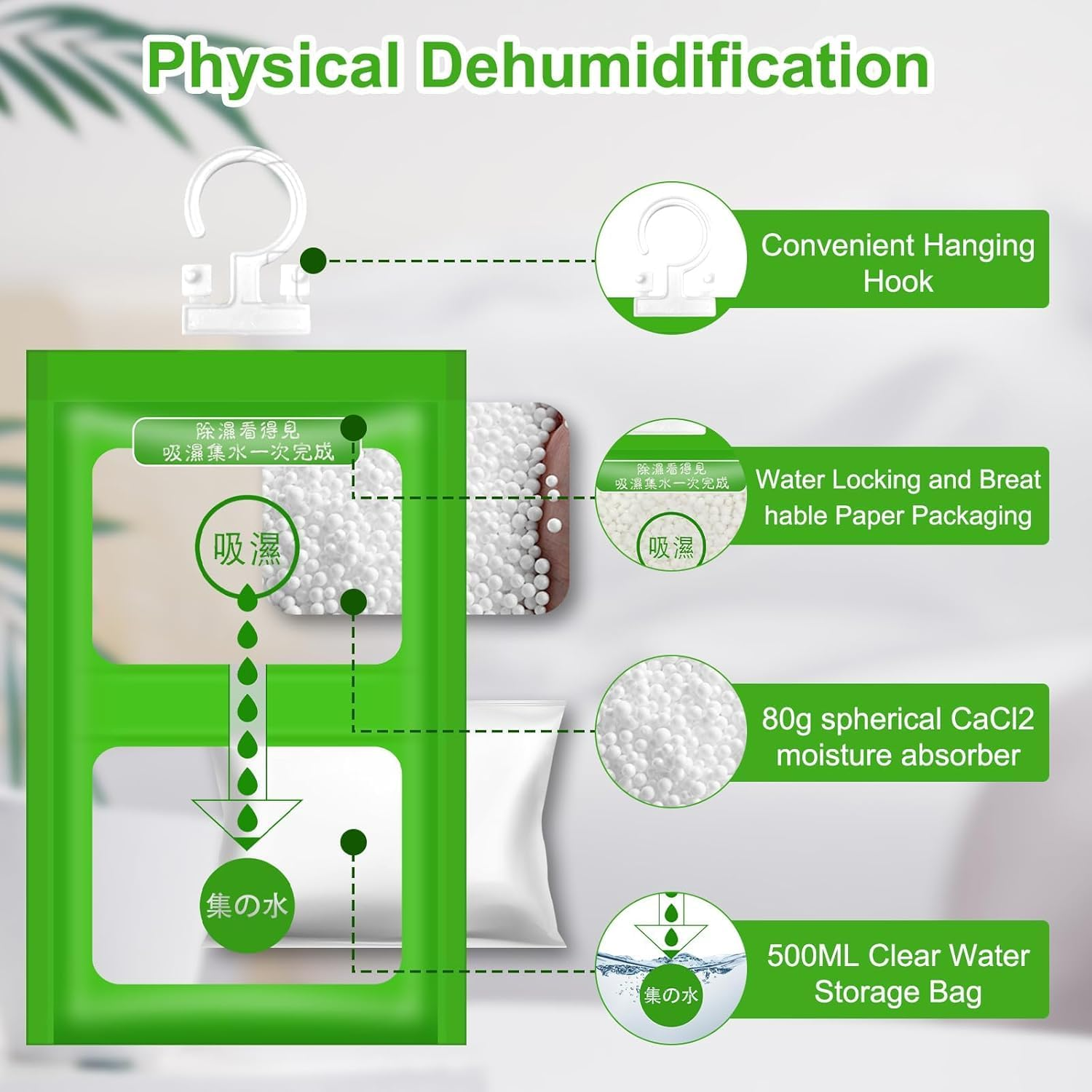 12Pcs Moisture Absorber, Moistureproof Desiccant Hanging Moisture Absorbers Bag, Dehumidifier Bag Damprid Hang Bags for Closet, Safe, Cars, Wardrobes, Basement image number 1