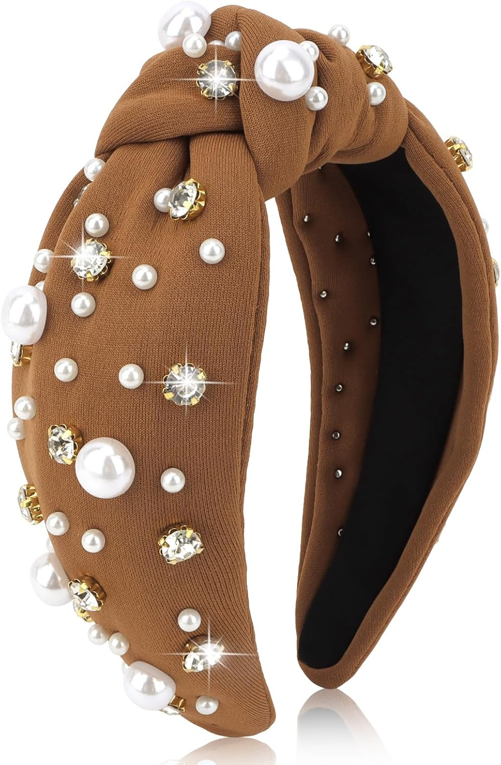 Uintoon Red Headband for Women Pearl Knotted Headband Sparkly Rhinestone Pearls Top Knotted Headbands Womens Fashion Hair Accessories Cute Hair Bands