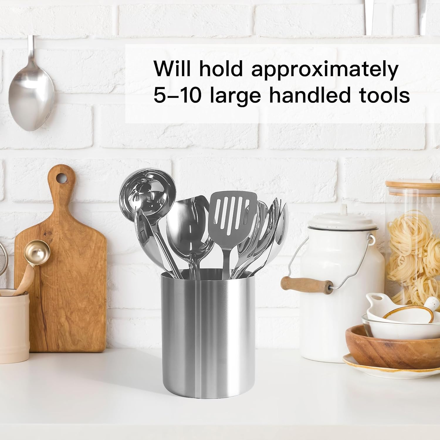 IMEEA Small Kitchen Utensil Holder for Countertop SUS304 Stainless Steel Utensil Crock for Kitchen Counter Utensil Organizer Storage Caddy image number 5