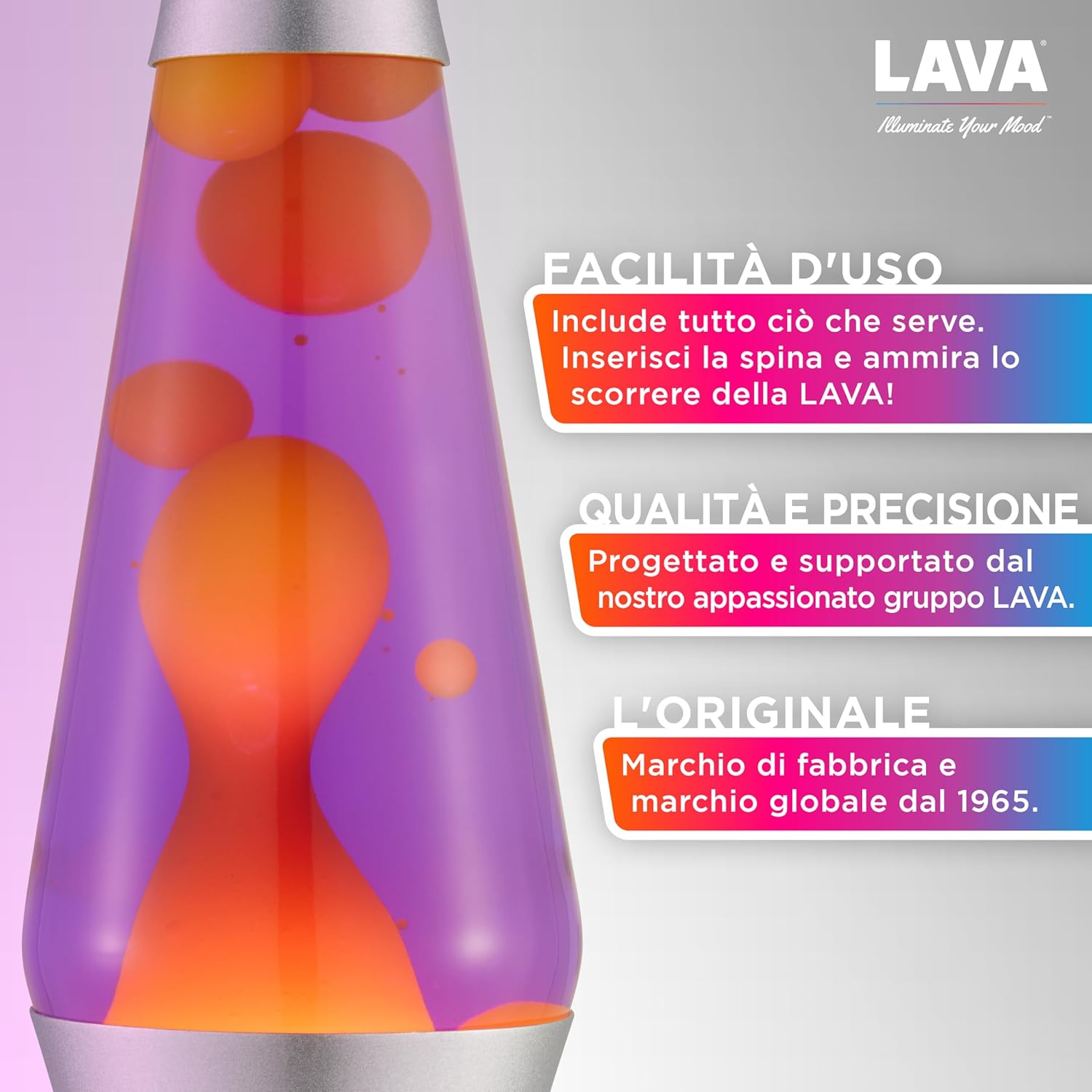 LAVA&reg; - Lava Lamp 2125, Yellow Wax, Purple Liquid, Silver Base and Cap, Original LAVA&reg; Brand 14.5 Inch Motion Lamp - Blu/Trasparente image number 2