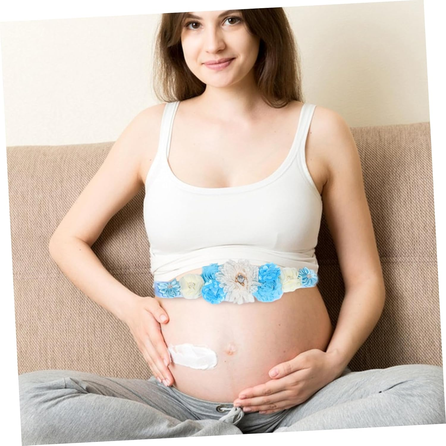 MERRYHAPY 2Pcs Maternity Flower Sash for Pregnancy Belly Band Belly Sashes for Shower Wedding Photo Shoot image number 5