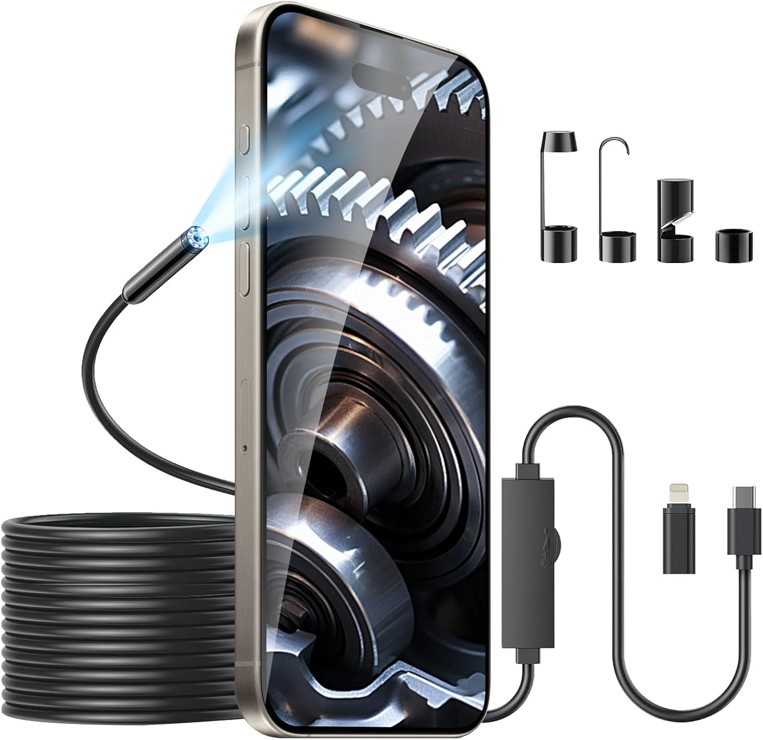 Endoscope Camera with Light for Iphone Android &ndash; 1920P Snake Borescope with 8 LED, IP67 Waterproof Inspection Tool for Drain Pipe Engine Plumbing (16.4FT Semi-Rigid Cable) image number 5