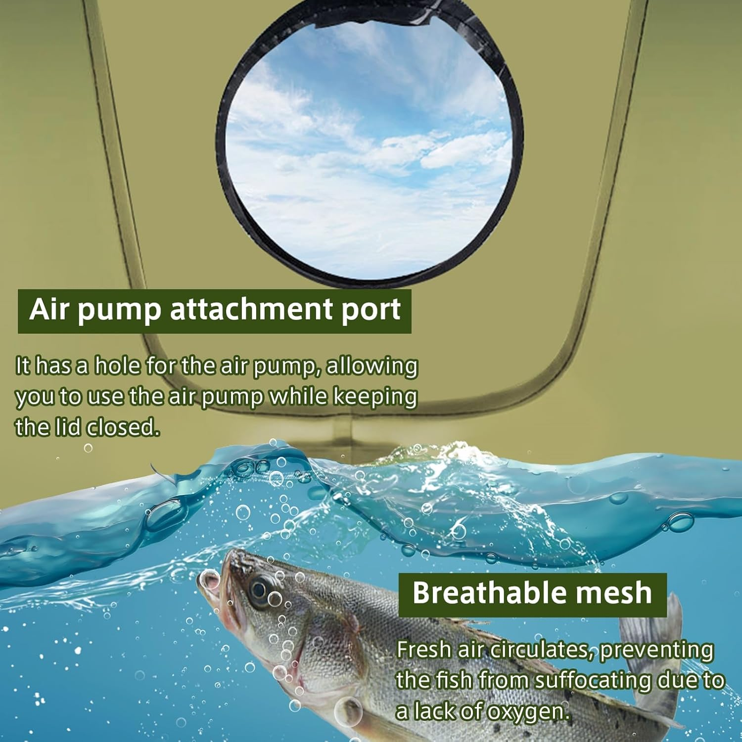 Fishing Bucket,Foldable Fish Bucket, Multi-Functional EVA Fishing Bag for Outdoor, Live Fish Lures Bucket and Fish Protection Bucket, Live Fish Container (50Cm/Armygreen) - Black image number 2