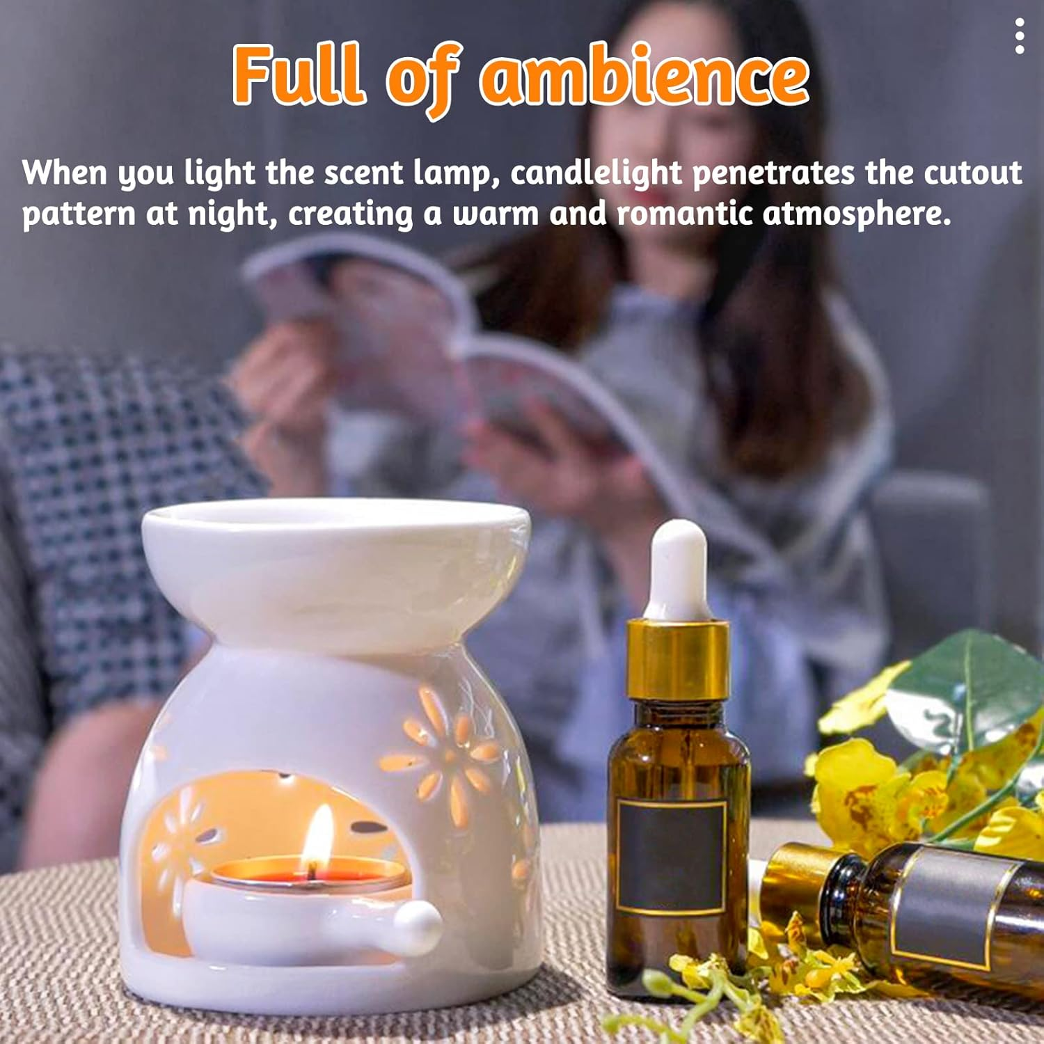 Ceramic Fragrance Lamp Censer Aroma Diffuser Tea Light Holder Oil Burner Aroma Lamp Candle Holder Aroma Lamp Tea Light Oil Aroma Burner Used for Sleep Aid Relaxation Meditation image number 5