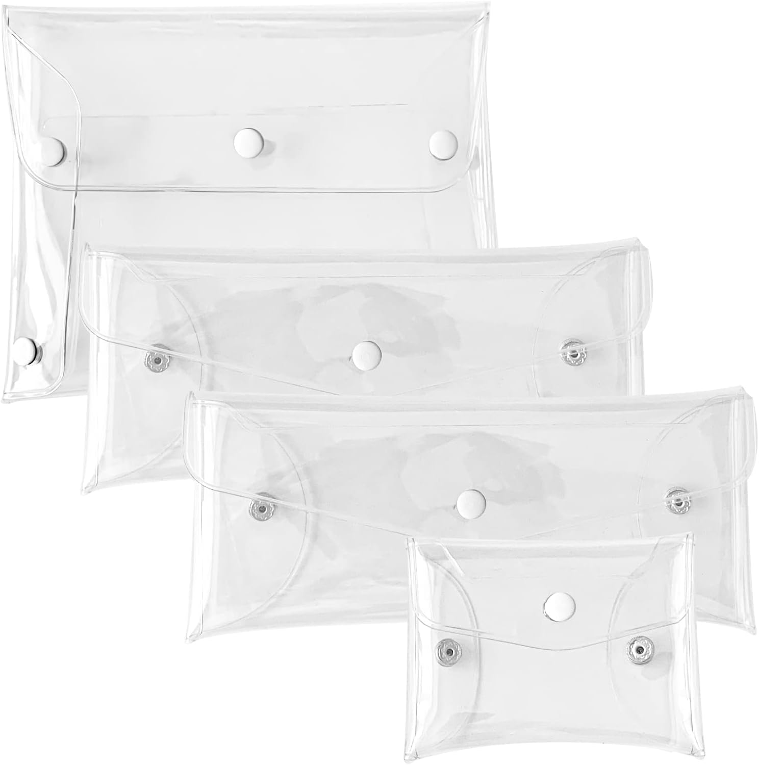 Jognee 4-In-1 Transparent Toiletry Bag, Pack of 4 PVC Waterproof Bags, Transparent Makeup & Cosmetic Bag, Portable Storage with Buttons, White image number 5