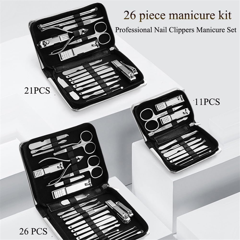 Tool Sets Tool Kit 11-26 Pcs Nail Clippers Manicure Set Stainless Steel Nail Cutter Scissor(Pink-21) image number 1