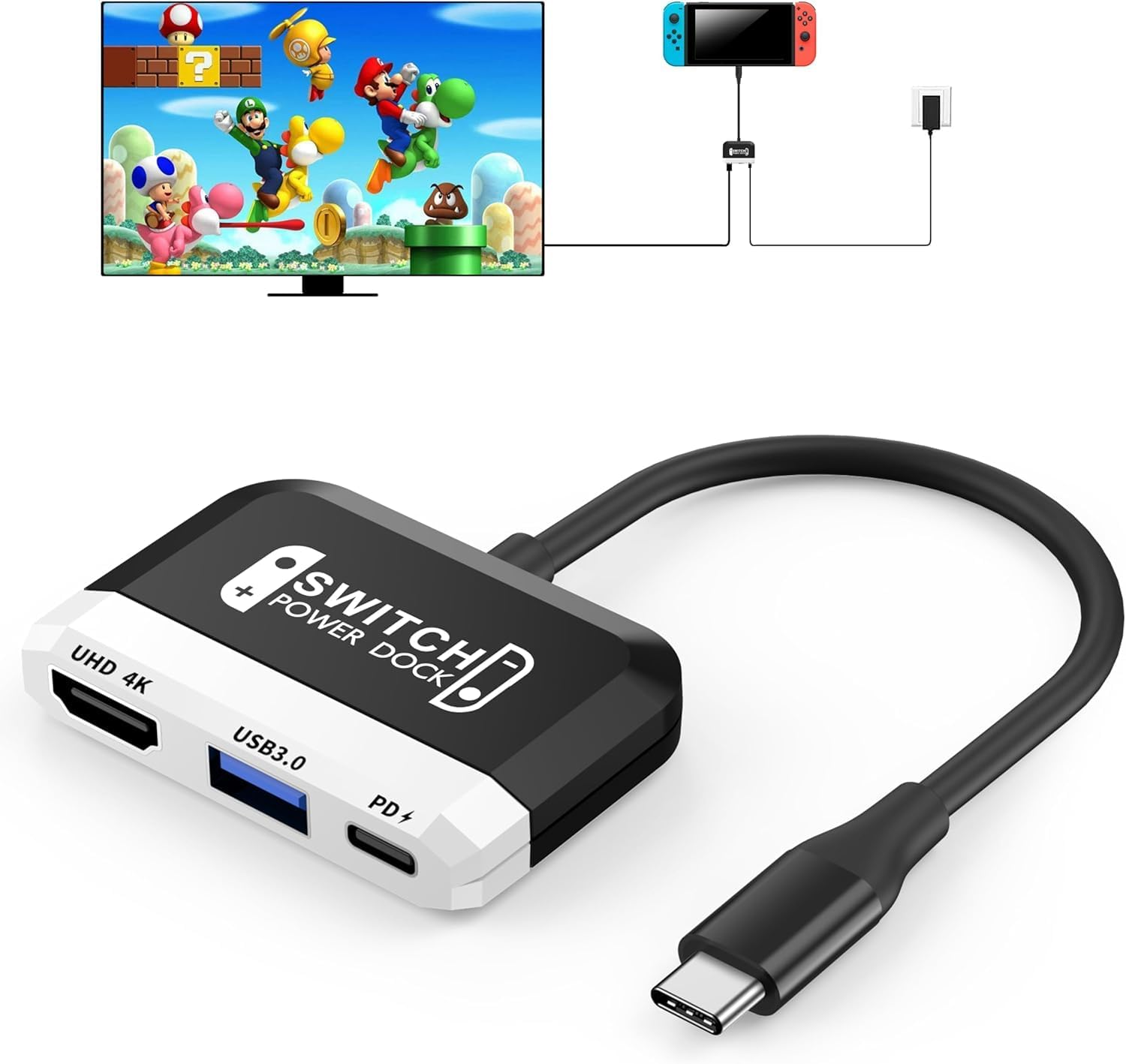 GKEAPZA Switch Dock for Nintendo Switch/Oled Switch,3-In-1 Portable TV Dock with 4K HDMI USB 3.0 Port USB C PD 100W Charging,Travel Docking Station Replacement for Switch (White)