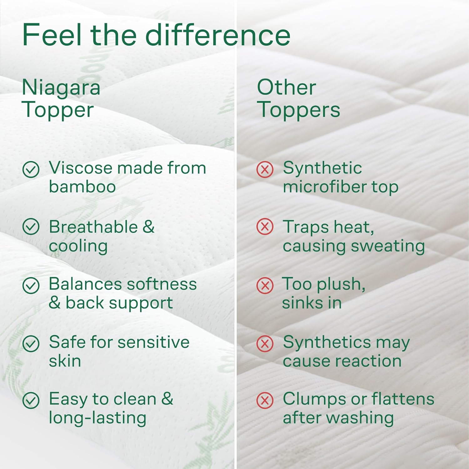 Ultra Soft King Size Mattress Topper - Viscose Made from Bamboo Pillow Top Mattress Pad for Back Pain Relief - Naturally Cooling for Hot Sleepers, Green