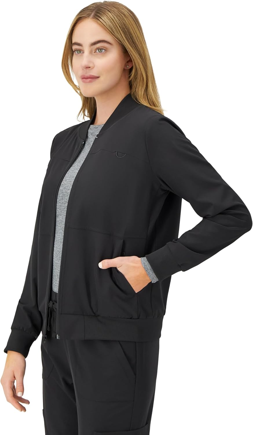 Hanes Women'S Scrubs Bomber Jacket, Zip-Up Healthcare Scrub Jacket for Women, Moisture Wicking image number 2