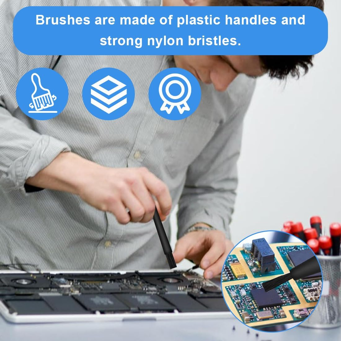 SGERUFZ 4 Pcs PC Cleaning Kit, Dust Brush, Cleaning Brush, Keyboard Cleaning, Nylon Brushes, Plastic Antistatic ESD Brush for Cleaning PC, Keyboard, Conductive Floor, Circuit Board, Motherboards image number 5