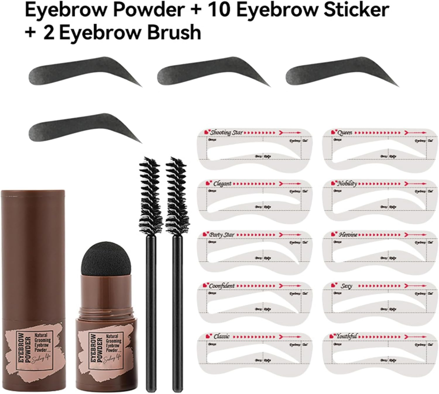 Yhong Eyebrow Stamp Kit for Women Waterproof Brow Stencil Powder Reusable 10 Shapes 2 Brushes Effortless Brows Natural Look Black One Size - Black image number 5