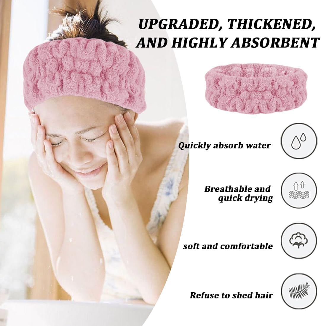 Spa Face Headband, Pack of 3, Coral Fleece Makeup Hair Bands, Elastic, Cosmetic Headband, Wide Brim Coral Fleece, Hair Band, Wrist Sweatband, Cosmetic Headband, for Shower, Skin Care, Sports
