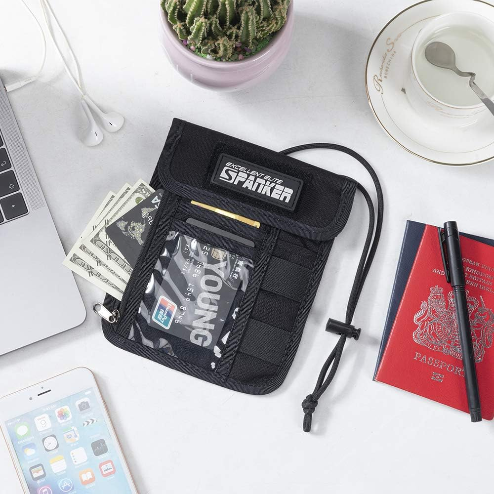 EXCELLENT ELITE SPANKER Passport Holder Neck Pouch RFID Blocking Travel Neck Wallet ID Card Organizer Pouch with Neck Lanyard, Black, Travel Wallet - Grey image number 3