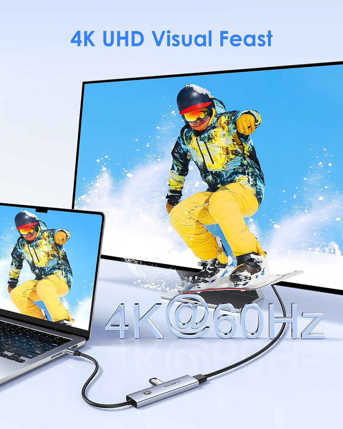 LENTION USB C Multiport Adapter, 5-In-1 USB C Hub with Type C 3.0, USB a 3.0, HDMI 4K@60Hz, 100W PD Charging, Multi-Port USB Adapter Dongle Compatible for Laptops and Other Type C Devices image number 2