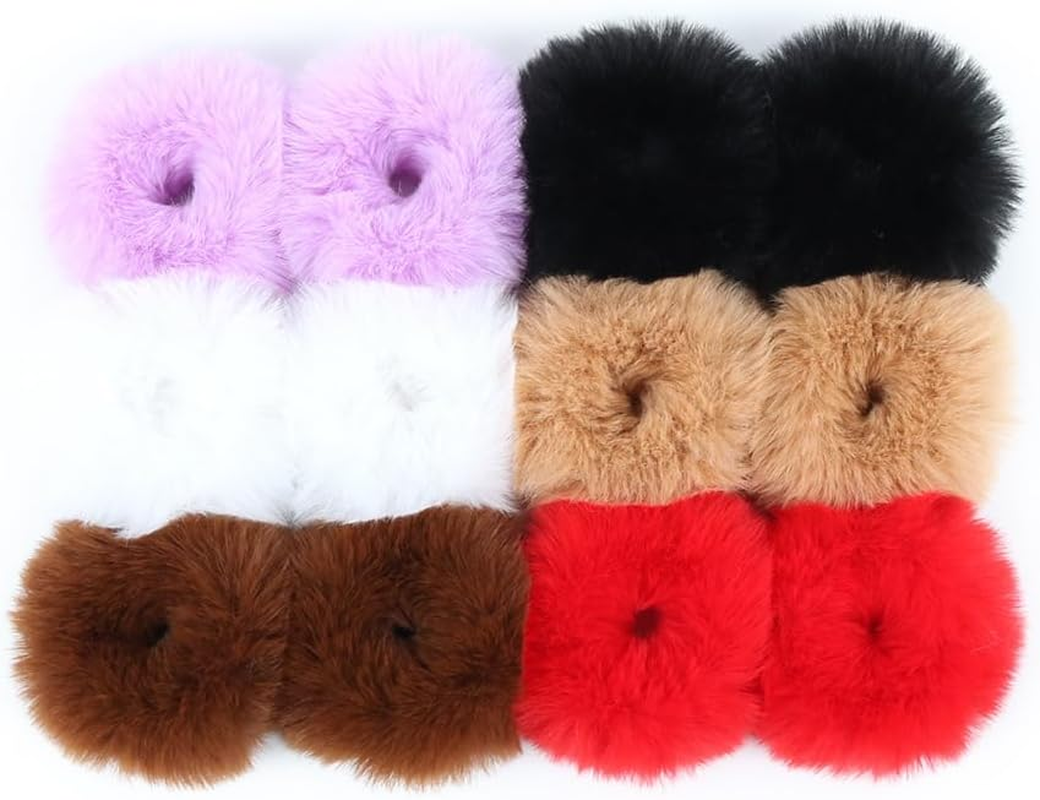 PTNKUIIY Pack of 10 Plush Hair Bobbles Fluffy Elastic Hair Bobbles Scrunchies Hair Bands Hair Accessories Hair Bands Rope Ponytail Holder Hair Accessories for Girls Women Baby Children Yellow