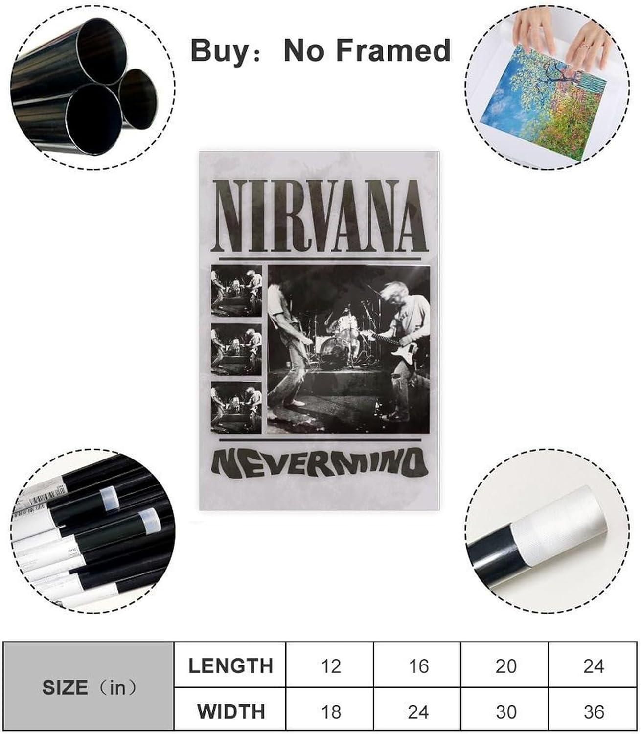 TGDSVPWQ Nirvana Poster Music Poster Wall Art Wall Decor Posters Canvas Poster Unframe:12X18Inch(30X45Cm) image number 2