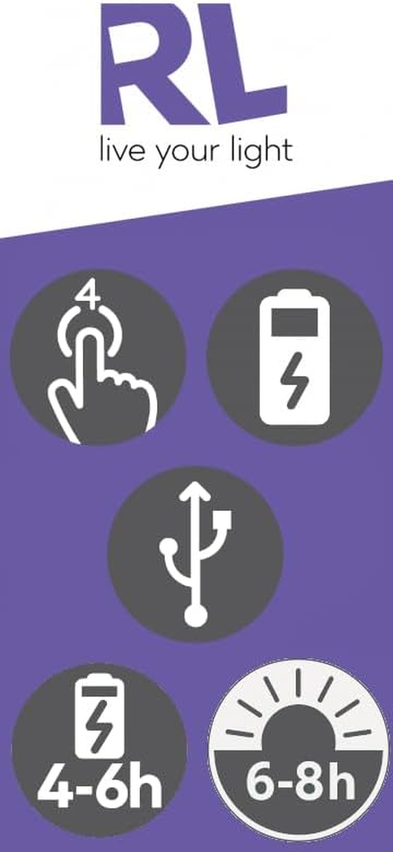 Reality Leuchten Dooley R54981154 LED Battery-Powered Table Lamp Metal Black Matt Glass Smoky-Coloured Includes 1.5 Watt LED, 4-Way Touch