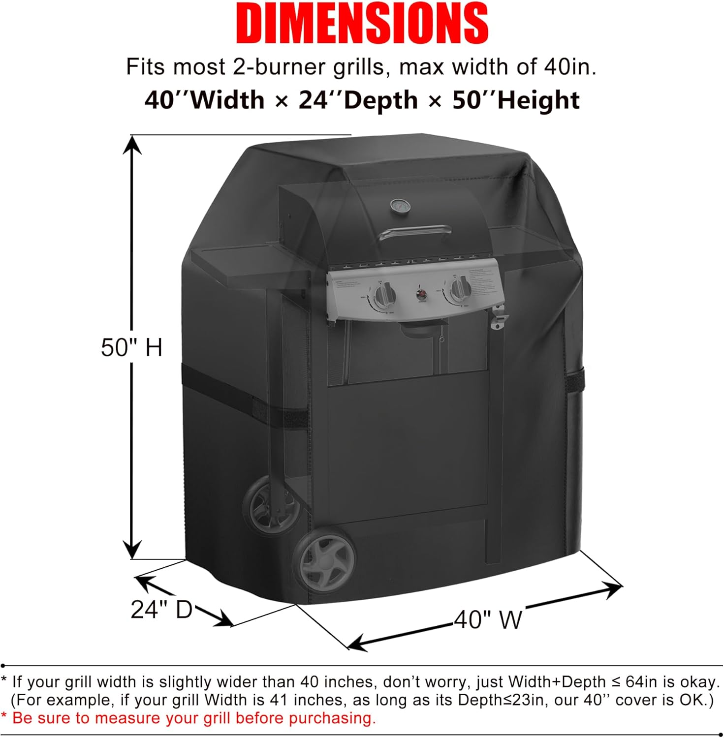 Grill Cover, 40 Inch Small Gas Grill Cover for Outdoor Grill, Waterproof, Weather Resistant, UV & Fade Resistant, BBQ Grill Cover with Hook and Loop Straps, Black image number 4