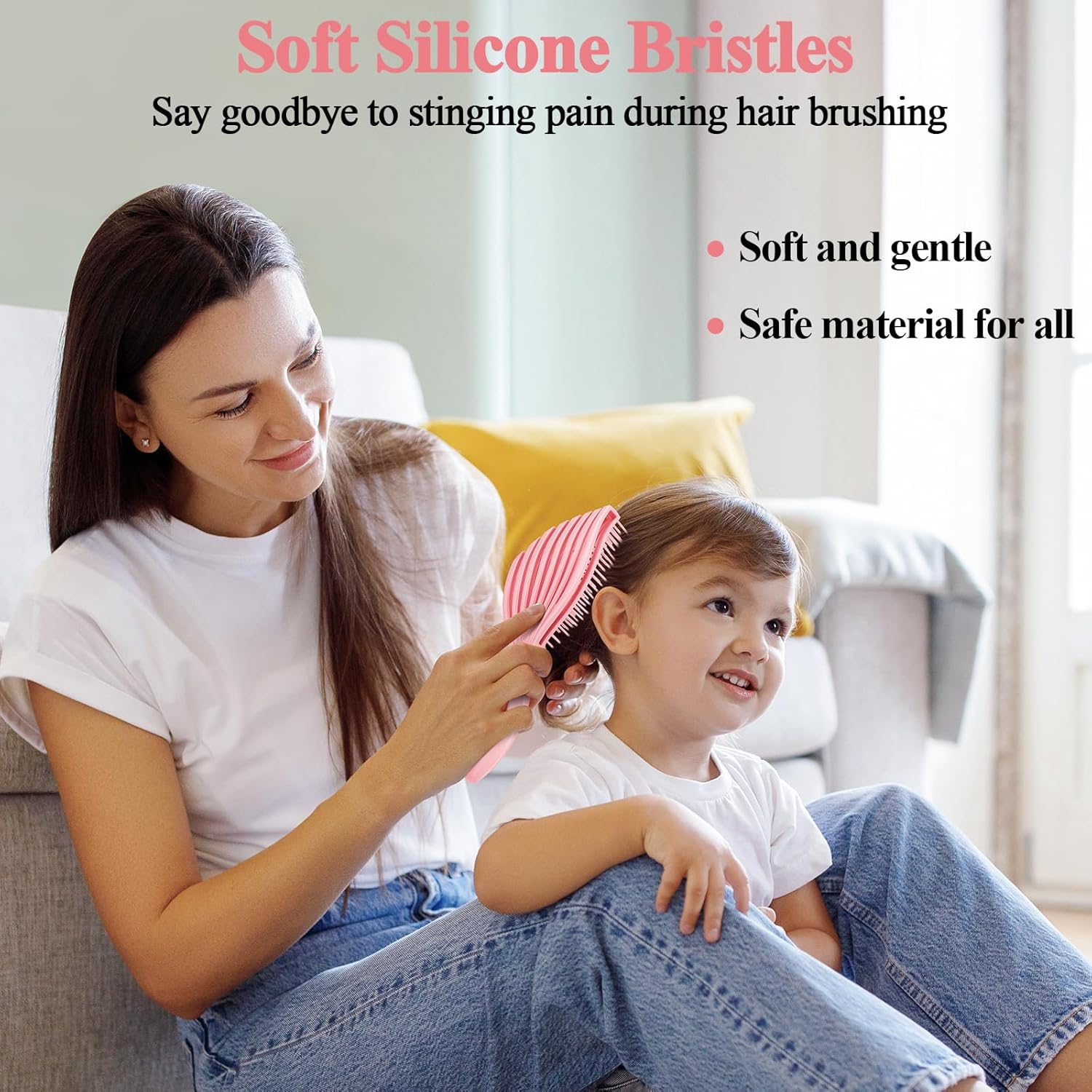 Euqvunn Flexible Pink Hair Brush, Pink Detangle Hair Brush for Wet & Dry Hair, Painless Knot Removal, Soft Rubber Teeth for Scalp Care, Volumizing for Thin/Fine Hair image number 4