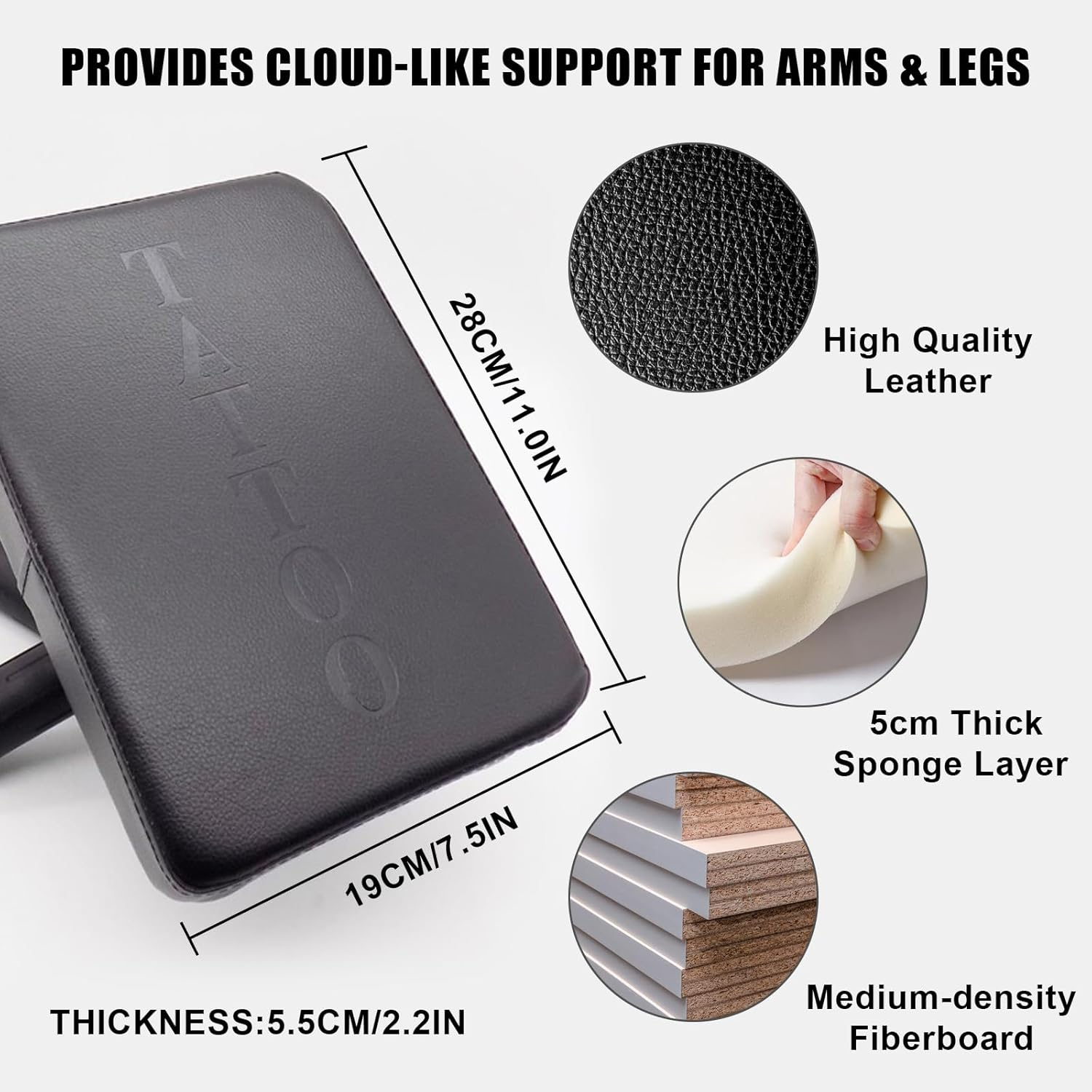 TONBAO Tattoo Armrest with Tray - Height and Tilt Adjustable Folding Arm Rest, Black Leather Pad for Tattoo Studio