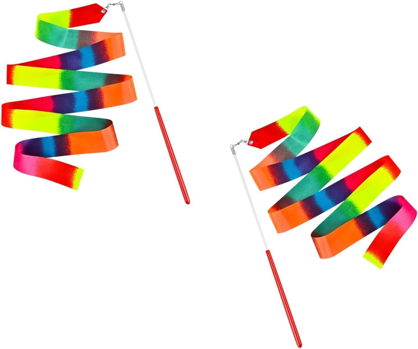2 Pcs Dance Ribbons, Rainbow Ribbon, Rainbow Twirler Stick, Rhythmic Gymnastics Ribbon, Ribbon Dancer Wand for Kids Adults, Fits Artistic Dancing Gymnastics image number 1