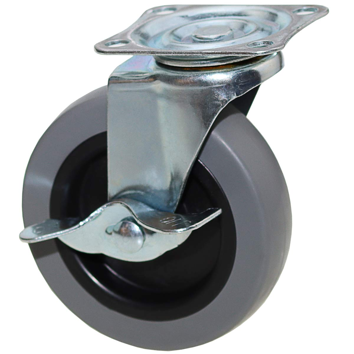 DICASAL Top Plate Casters 4 Inch Side Brake Wheels Durable Heavy Duty Casters Wear Resistant TPR Material Swivel Wheels Castors for Furniture Carts and DIY Tools 4 Pack image number 4