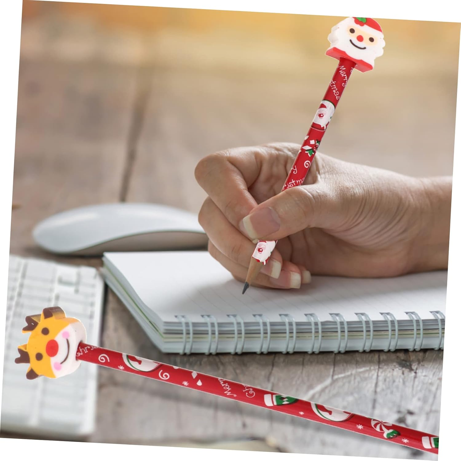 6Pcs Christmas Series Stationery Pencils Eraser Cartoon Christmas Pencil for Boys and Girls and Boy Girl'S Learning Supplies Random Style image number 5