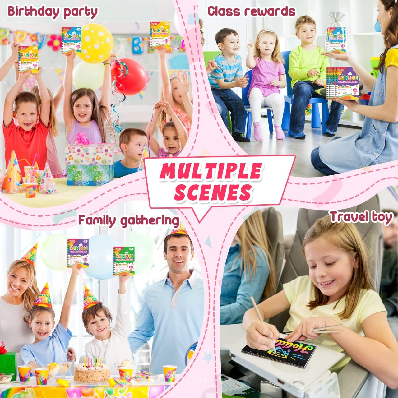 Party Favors for Kids: 24 Pack Rainbow Scratch Art Notebook Students Classroom Gifts Bulk for Girls Boys Goodie Bags Stuffers, Return Gifts for Birthday Party Favors Bulk Kids Crafts