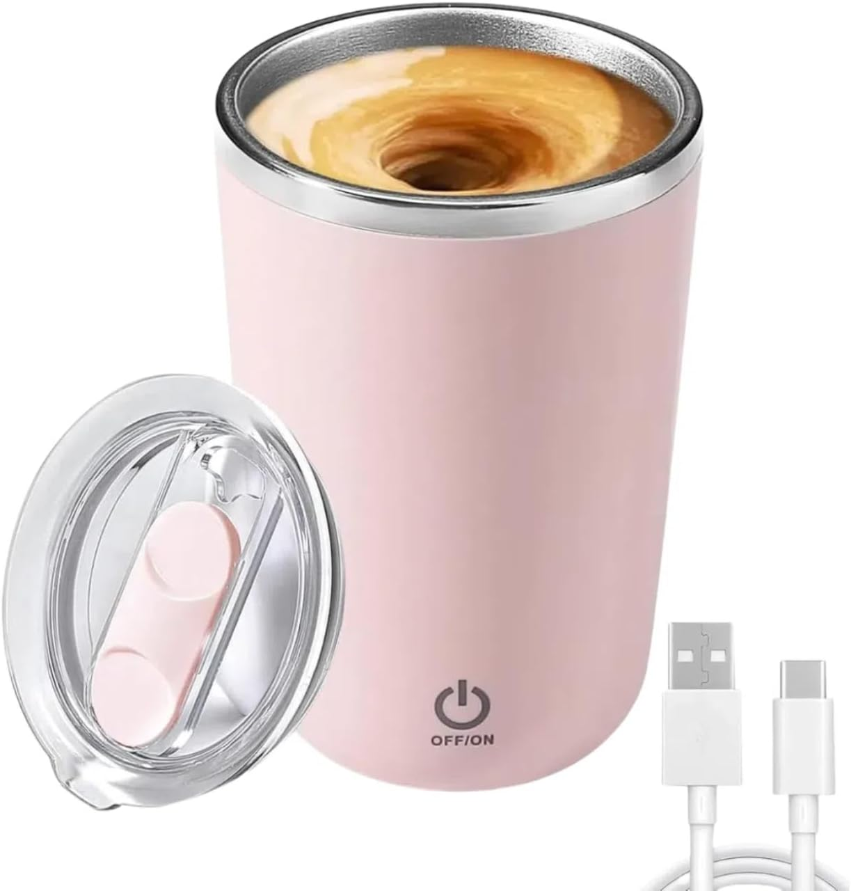 LIFEBEA Rechargeable Self Stirring Coffee Mug &ndash; Automatic Electric Mixer Cup with Lid, 304 SS, IPX6 Waterproof for Protein Powder, No-Lump, Portable Travel Mug - Green