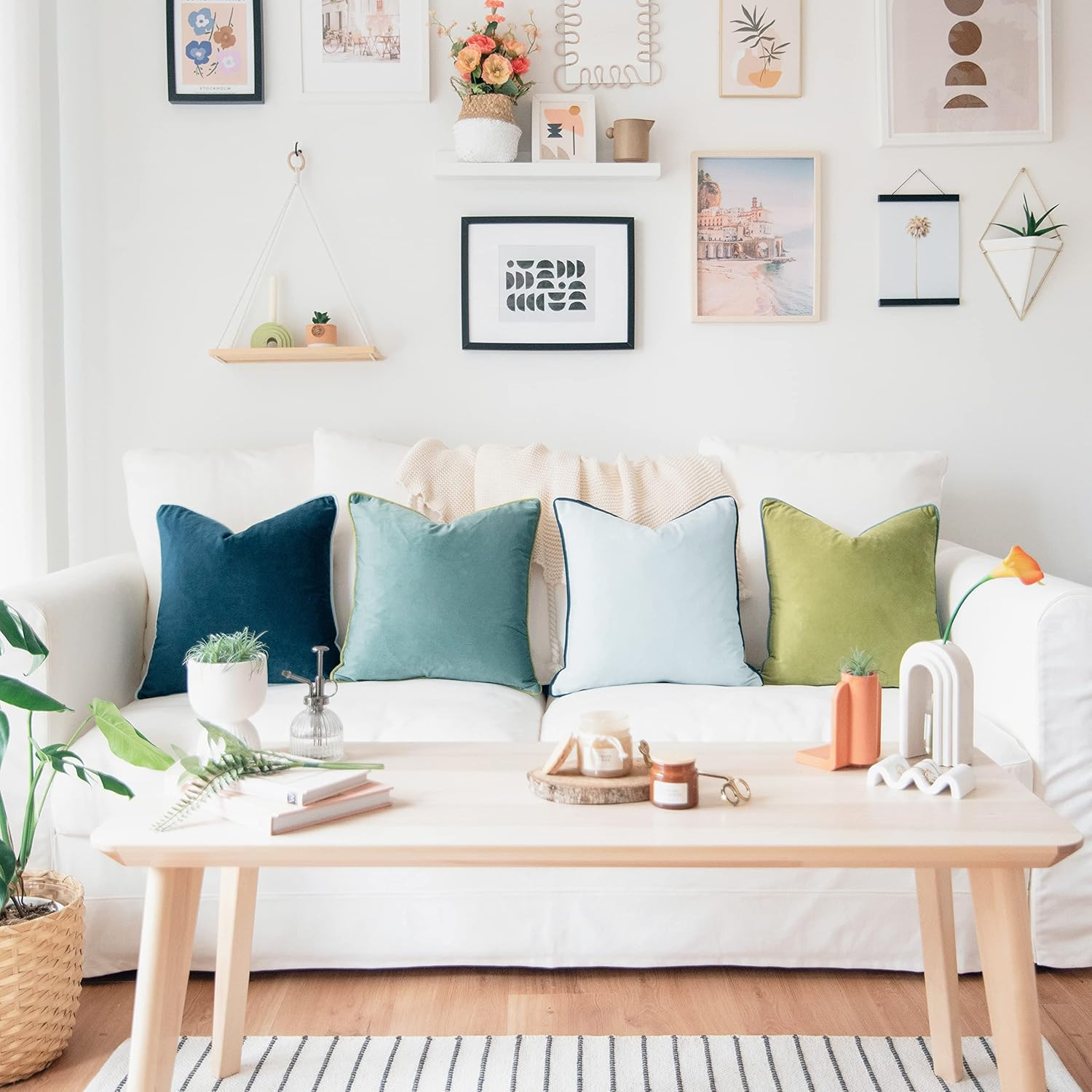 MONDAY MOOSE Decorative Throw Pillow Covers Cushion Cases, Set of 4 Soft Velvet Modern Double-Sided Designs, Mix and Match for Home Decor, Pillow Inserts Not Included (18X18 Inch, Green/Blue)