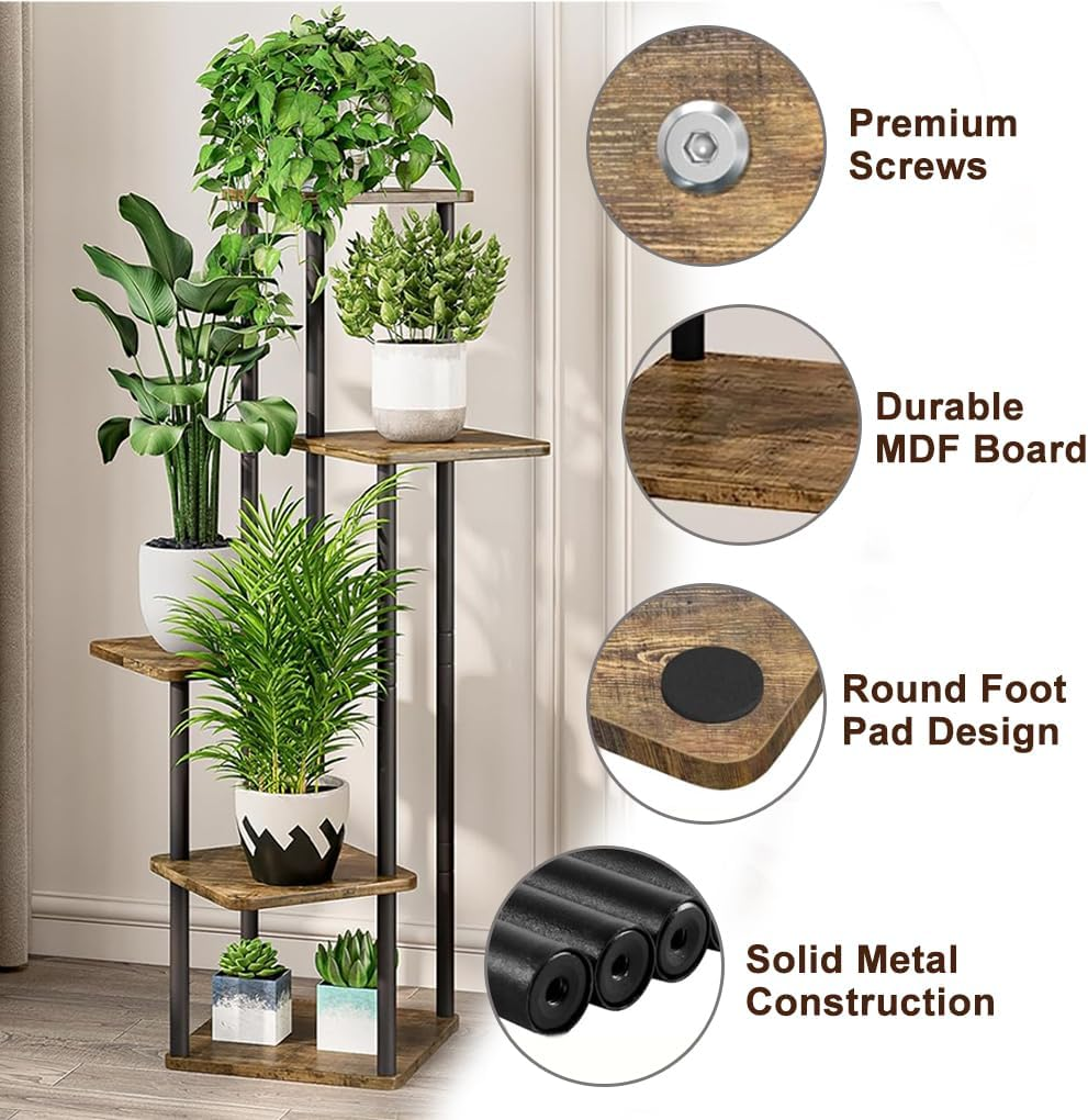 Delsol 5-Tier Metal Plant Stand Indoor Outdoor, Multiple Plants Corner Tall Flower Holders for Patio Garden Living Room Balcony Bedroom, Black image number 5