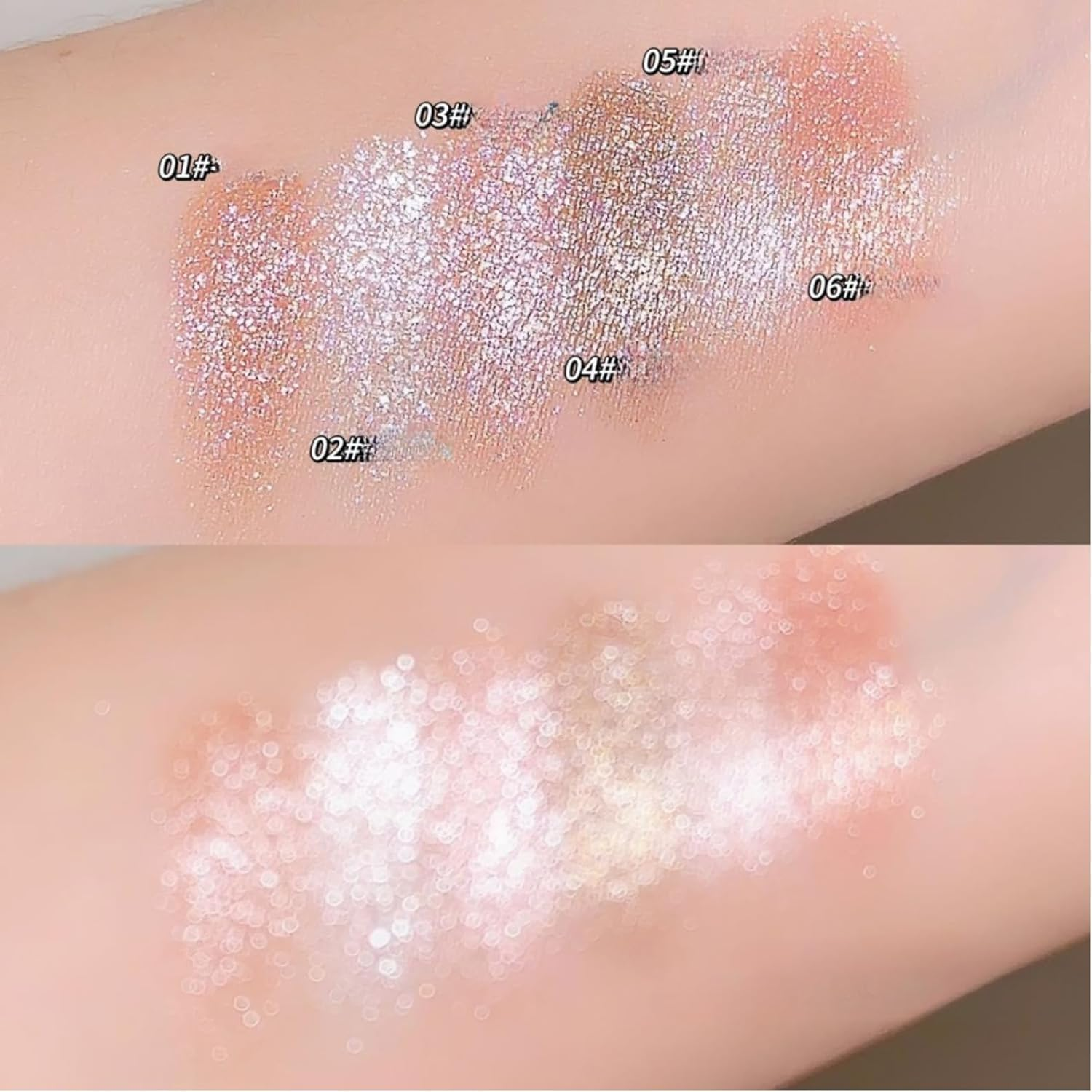 Okerker Shimmer Glitter Eyeshadow Palette, Korean Eye Glitter Makeup, Ultra-Blendable, Sparkle Silver Champagne Gold Eye Shadow, Single Shade Metallic Pigmented Color image number 4