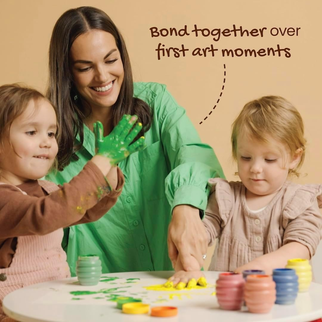 Honeysticks Non Toxic Finger Paint (6 Bright Colours), Washable from Skin, Safe Finger Painting for Toddlers, Kids Ages 1-3, 2-4, 3-5, Perfect First Paint for Little Artists Age 1+, Water Based image number 4