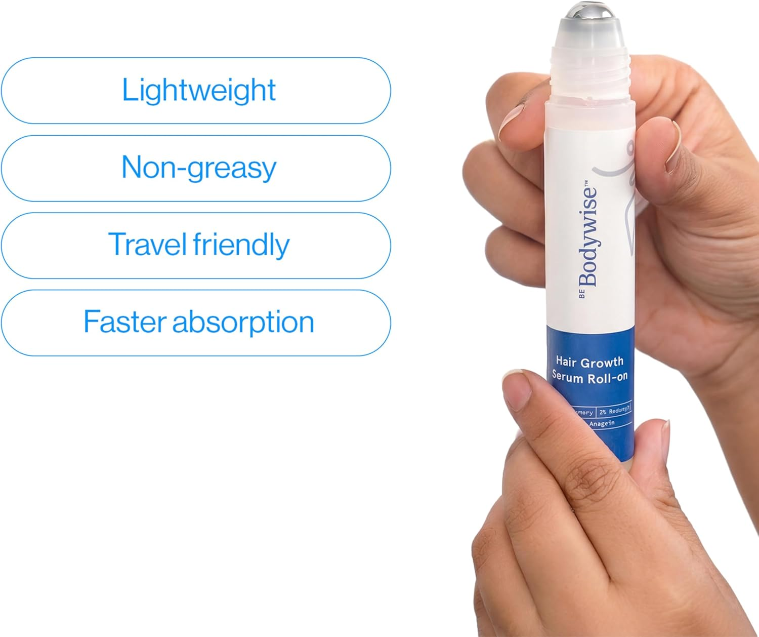 Be Bodywise Rosemary Hair Growth Serum (Roll On)|Promotes Hair Growth & Stimulates Hair Follicles |3% Rosemary, 3% Redensyl & 2% Anagain | Hair Fall Control Serum for Unisex |For All Hair Types | 50Ml