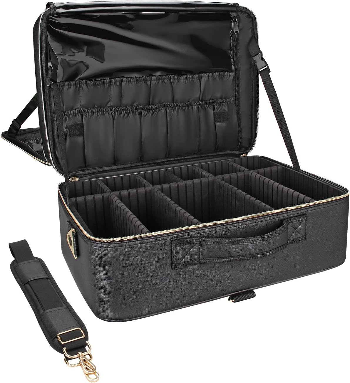 Relavel Extra Large Makeup Case - 17 Inches, PU Leather Makeup Box Professional Train Case Travel Cosmetic Organiser Makeup Brush Holder Waterproof Make up Storage for Makeup Artist, Black, 17"-PU Leather image number 6