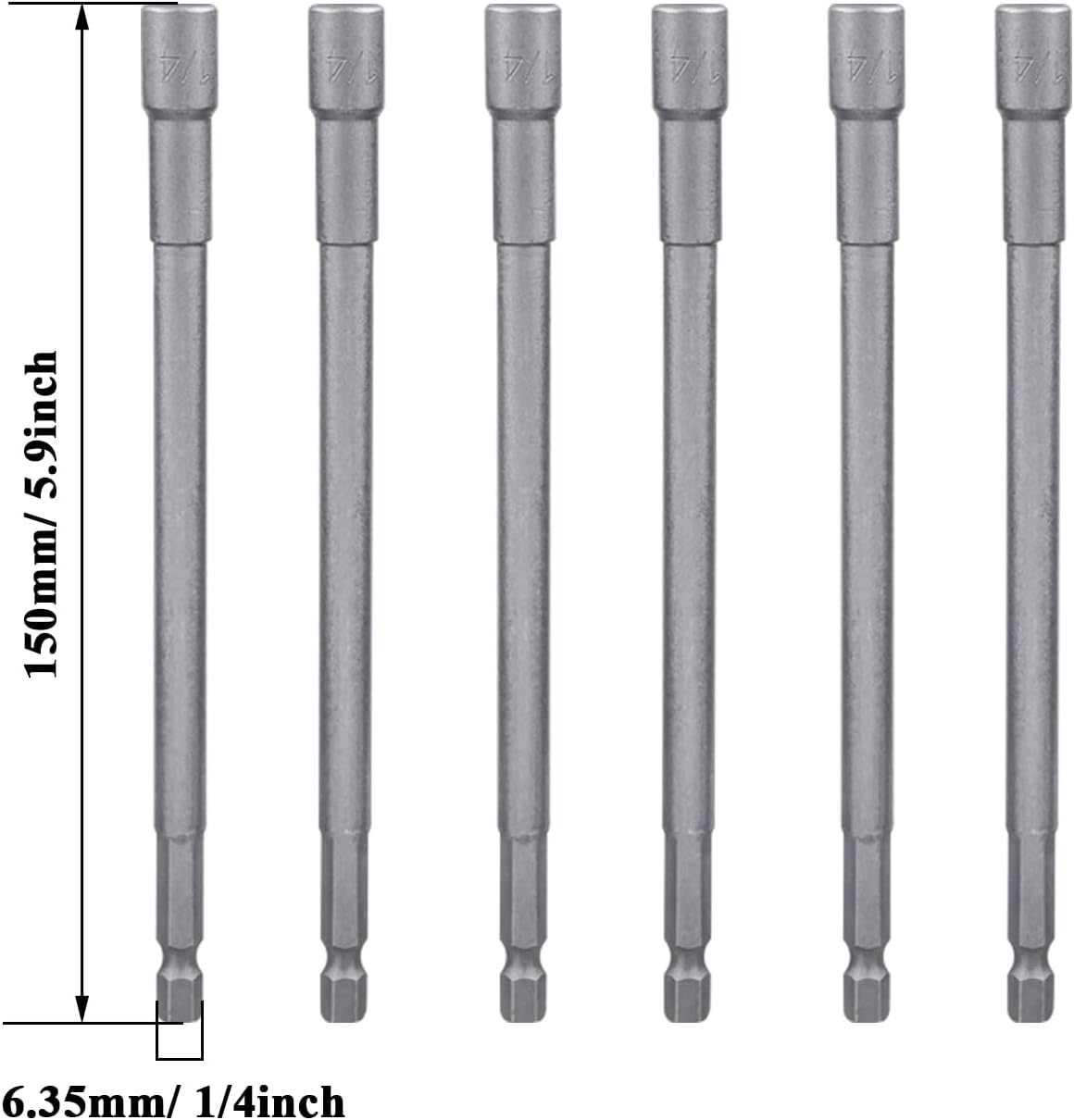 Bestgle 6 Pcs Magnetic Power Impact Nut Driver Set 1/4 Inch Hex Shank Professional Grade Socket Nut Setters for Electric Hand Drill/Lithium Drill/Pneumatic Screwdriver/Impact Driver, 150Mm Length image number 1