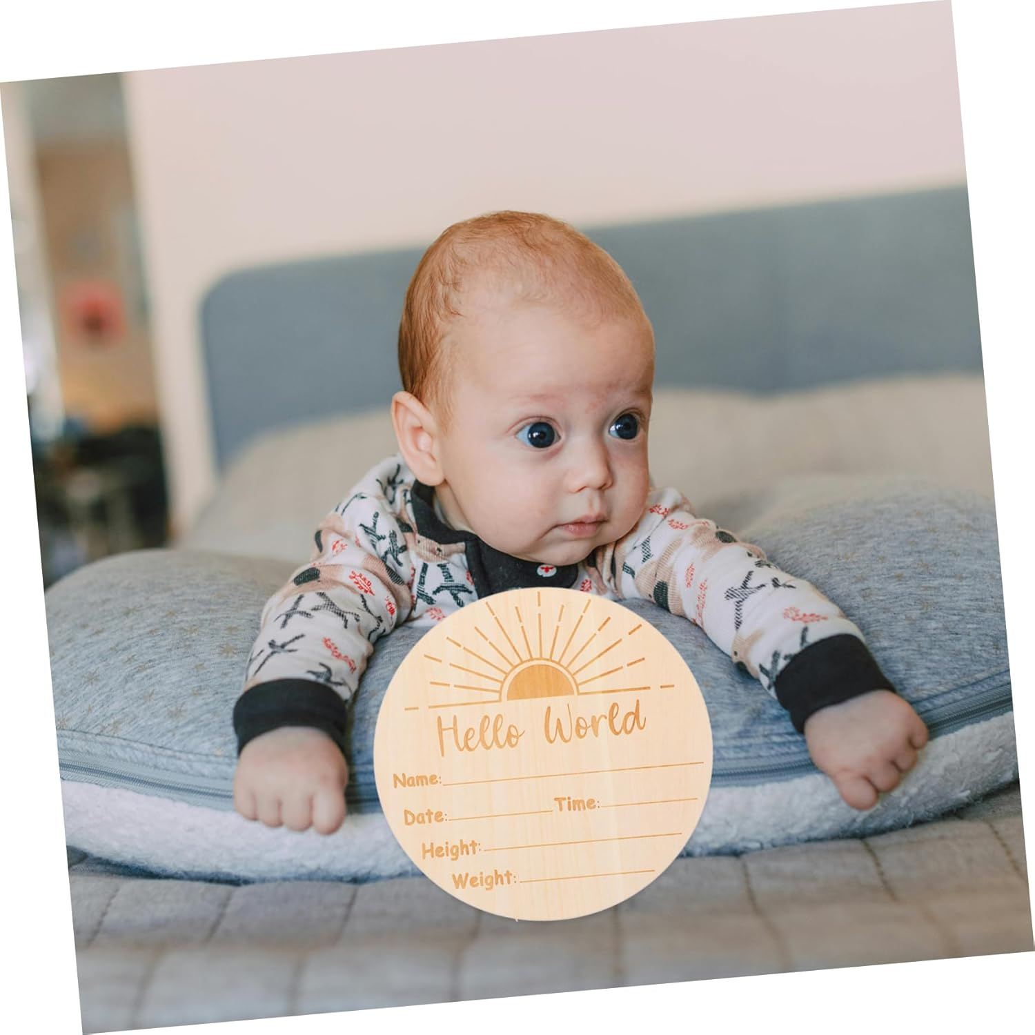 Healifty round Name Announcement Sign Natural Wood Plaque for Newborn for Birth Details Shower Safe and Celebrate Growth image number 1