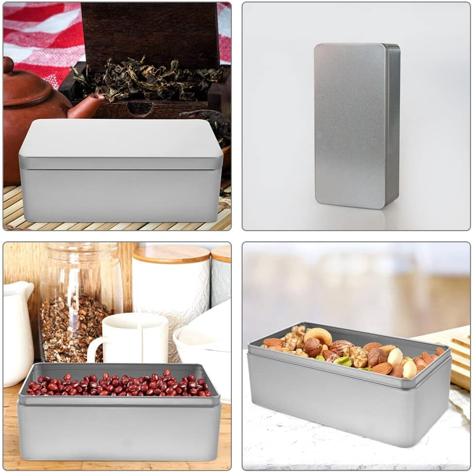 Angoily Rectangular Empty Tin Container with Lid - Tinplate Storage Box for Candy, Cookie, Jewelry, Trinket, Coin, Tea, Coffee image number 1