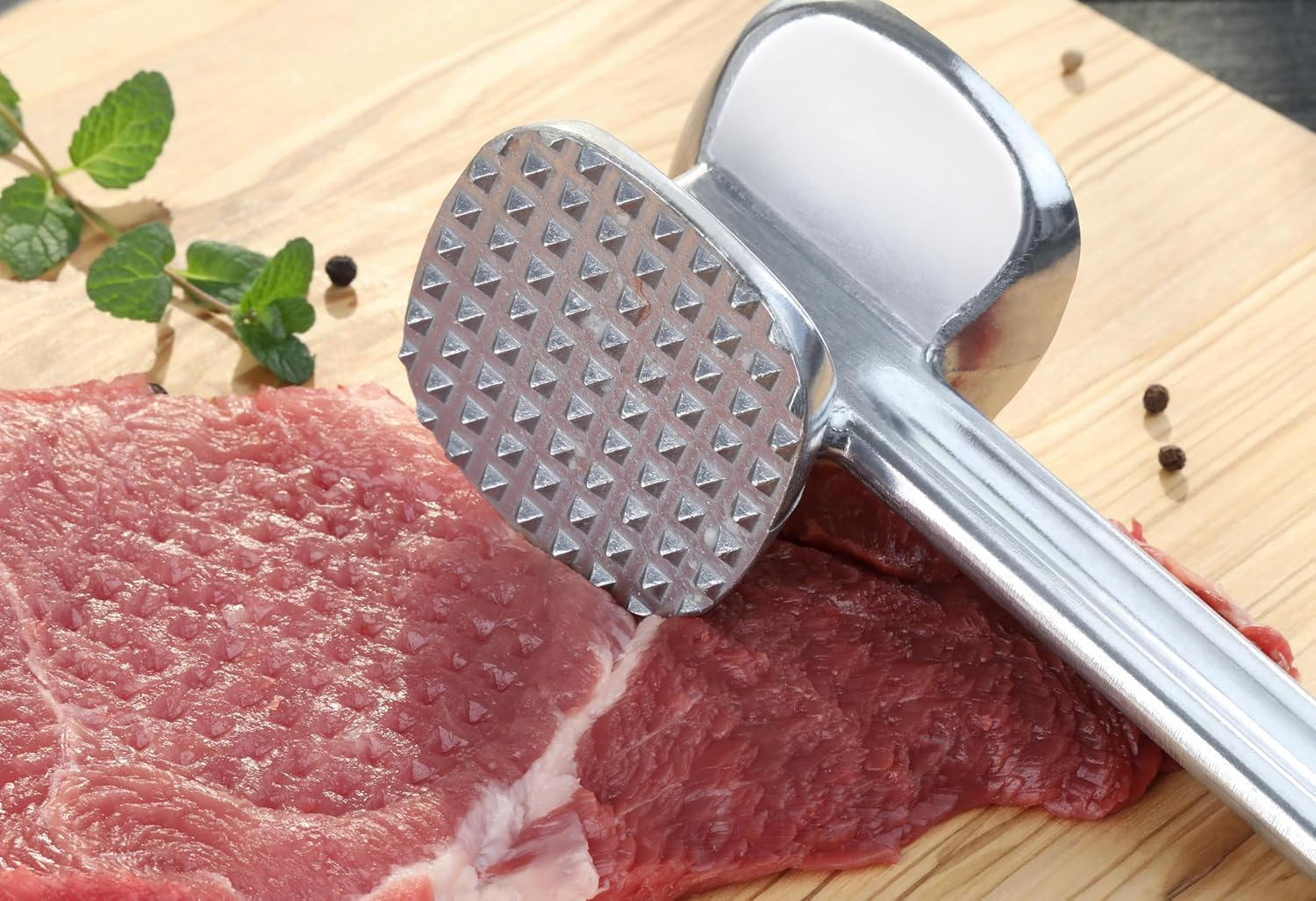 Liyquint Dual-Sided Meat Hammer & Tenderizer &ndash; Heavy Duty Meat Mallet for Steak, Chicken, Fish, Pork &ndash; Kitchen Meat Pounder Tool for Grilling & Home Cooking (Silver) image number 4