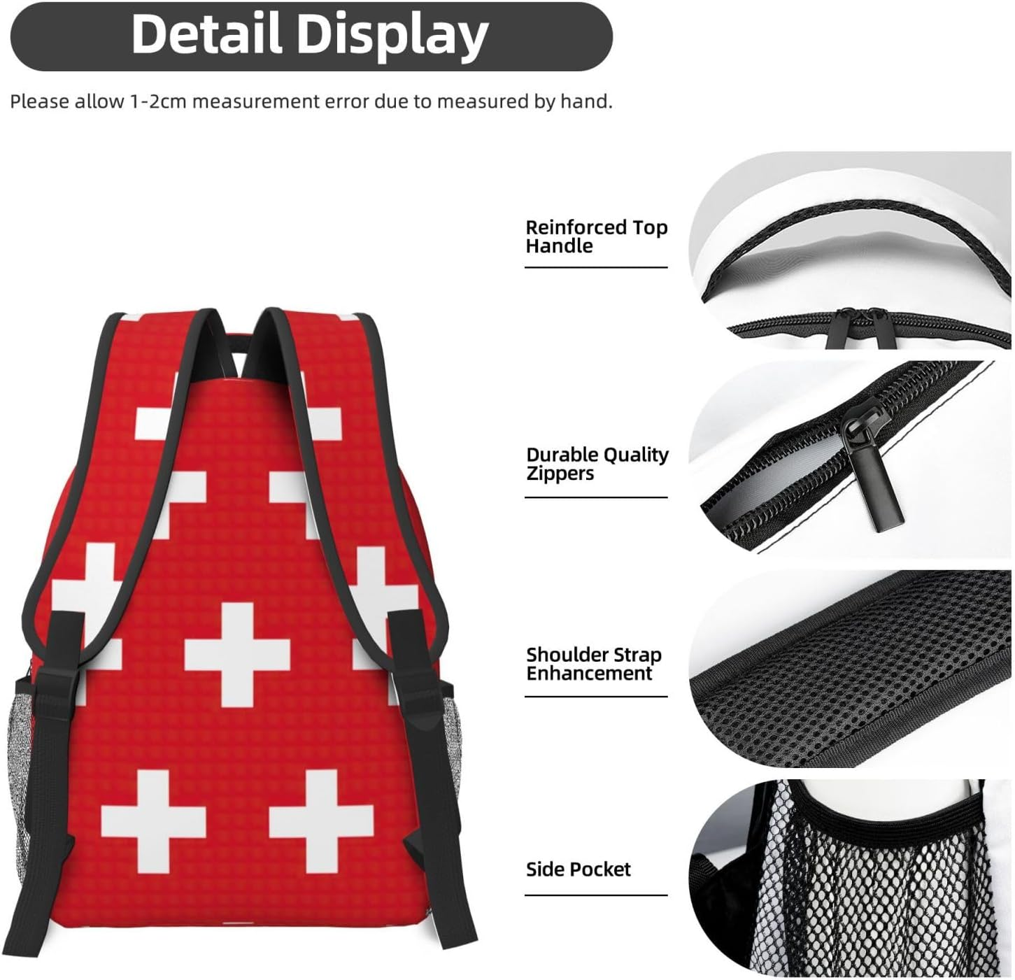 DRTGEDS Swiss Flag Backpacks for Women Men,Travel Laptop Back Pack 16.5 Inch,Work Bag Personal Item Book Bags image number 2