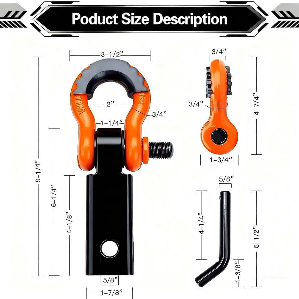 Shackle Hitch Receiver, Heavy Duty Receiver, Trailer Hitch Lock Pin, Towing Accessories for Trucks Vehicle, Receiver Hitches, Accessories for Vehicle Recovery, Connect Tow Strap image number 4