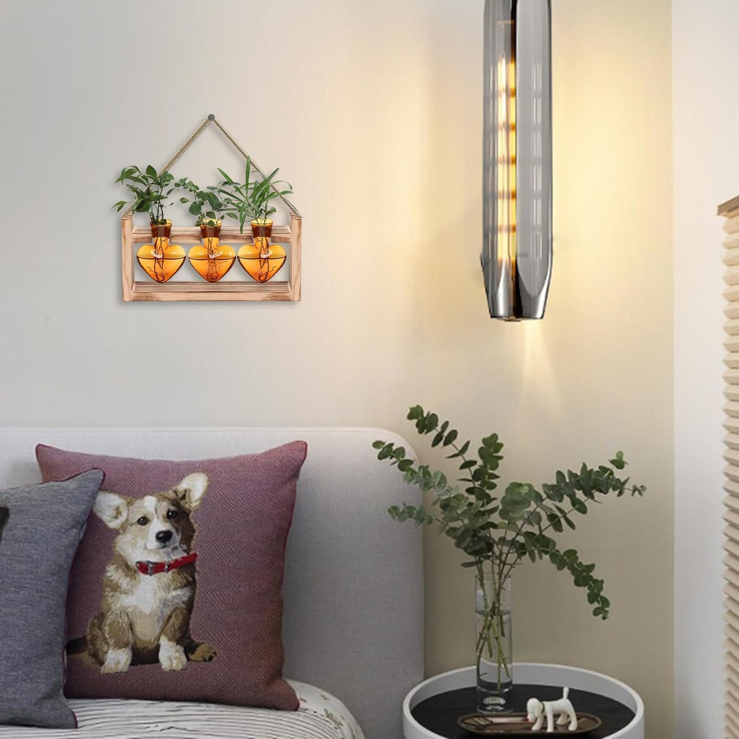 Heart-Shaped Glass Propagation Station with Wooden Stand, 3 Vases, Hydroponics Plant Terrarium, Home Decor image number 3