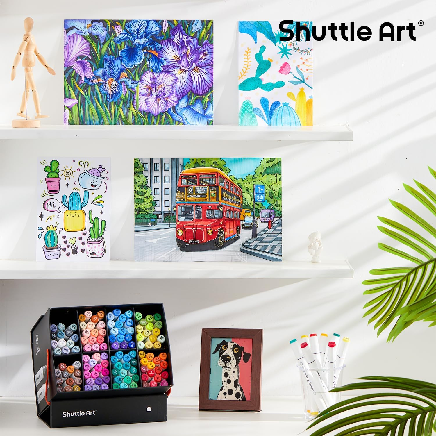 Shuttle Art Dual Tip Alcohol Based Art Markers,120 Colors plus 1 Blender Permanent Marker 1 Marker Pad with Case Perfect for Kids Adult Coloring Books Sketching Card Making image number 1