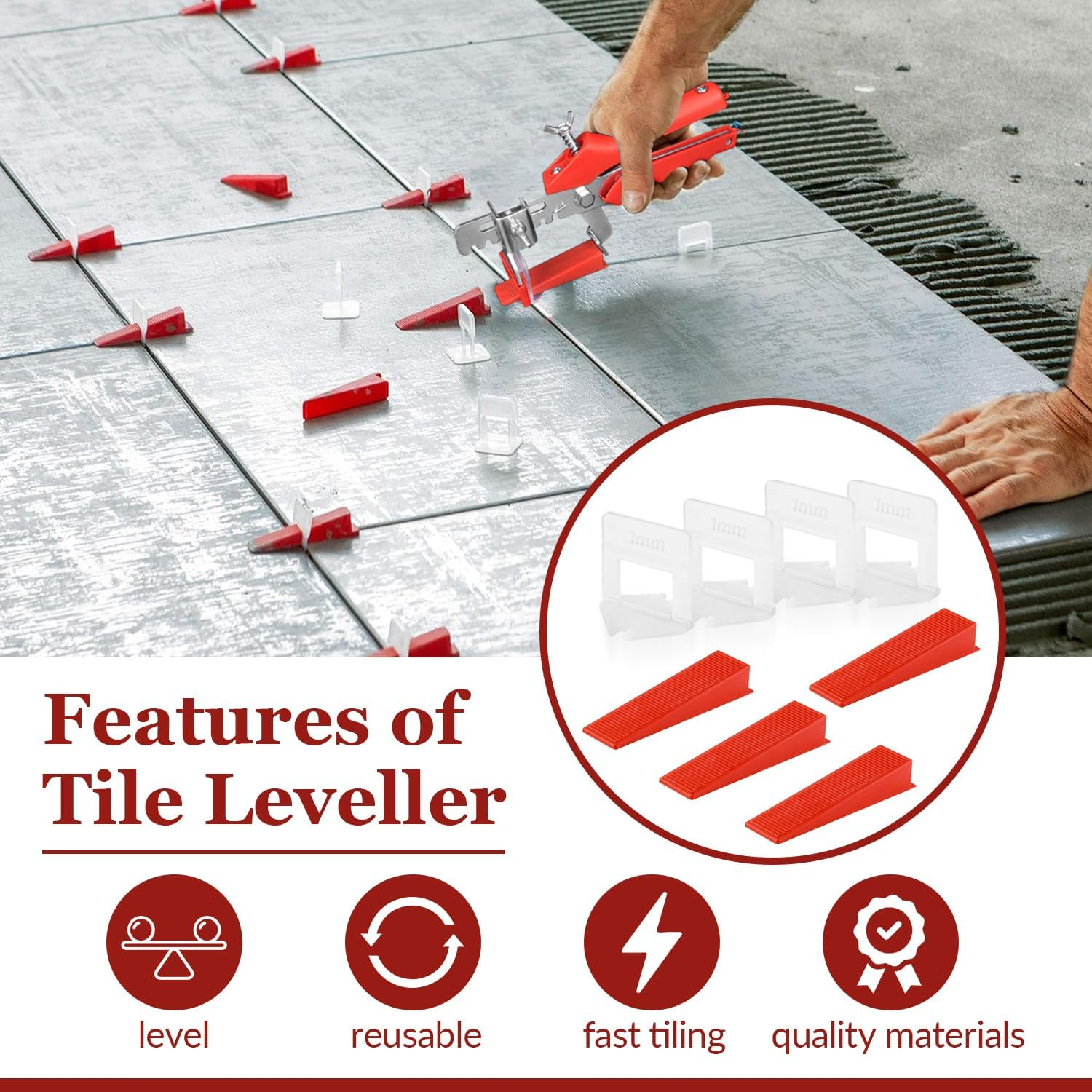 Pack of 700 Tile Levelling System Tile Wedges Tile Levelling System 1 Mm with 1 Mm Base for Laying Wall and Floor Tiles Reusable image number 3