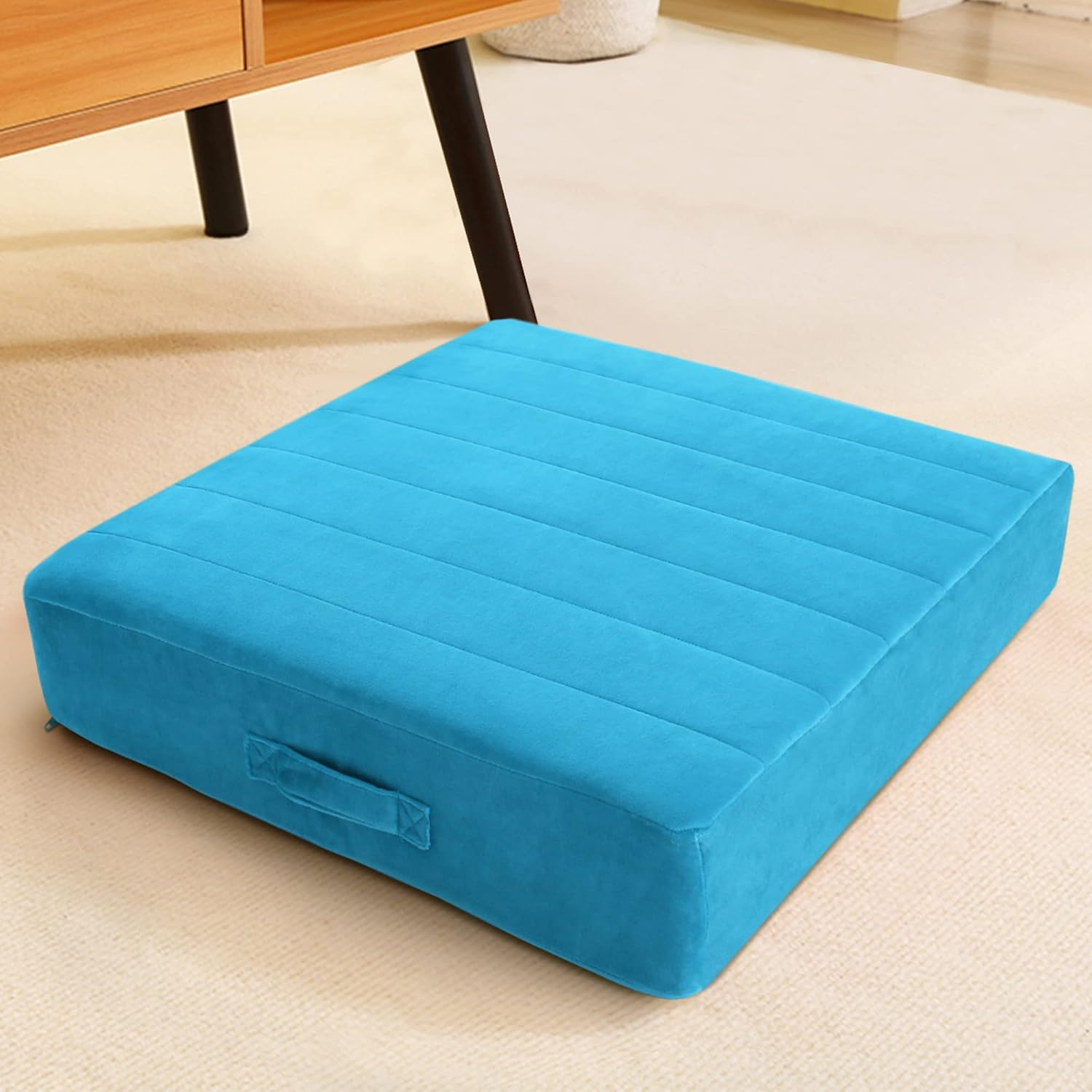 Memorecool Square Floor Pillow Seating for Adults Kids, Large Meditation Cushion Floor Pillow with Thick Foam & Soft Tufted Cover, Washable Big Pillow Seat Floor Cushion for Sitting Yoga 22" Green