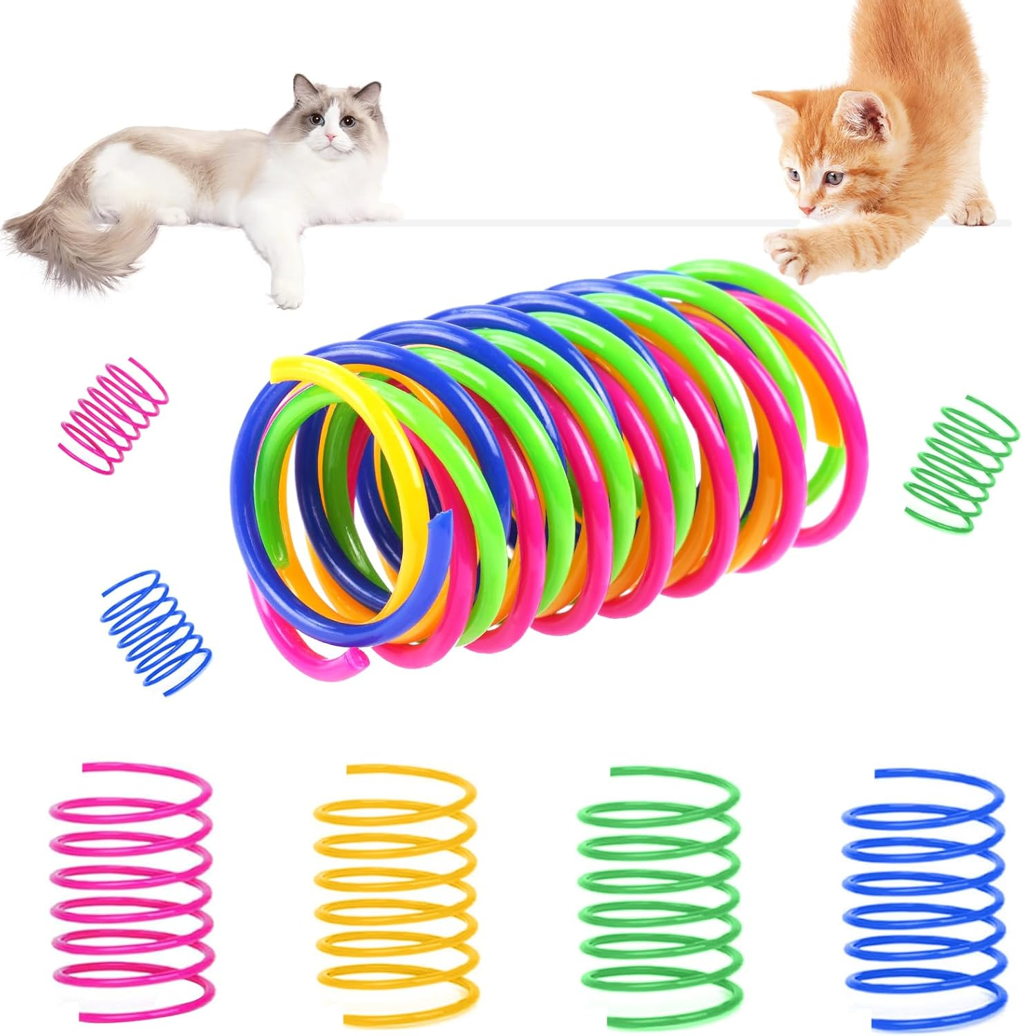 Vsshe Spiral Cat Toy, Pack of 24 Plastic Spiral Springs, Bpa-Free Cat Toy, Spiral Cat Toy, Colourful Novelty Pets Toy, Spring Spiral for Cats
