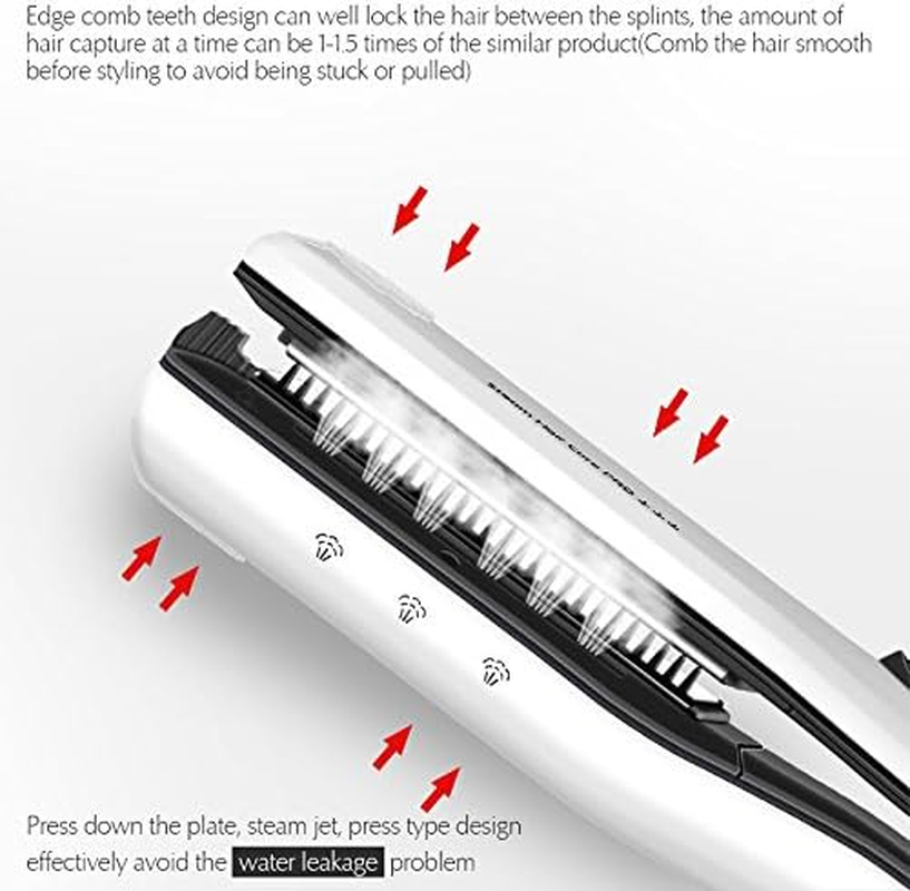 Steam Hair Straightener, Salon Professional Nano Titanium Ceramic Steam Flat Iron Hair Styler with Removable Teeth Comb + Digital LCD + 5 Level Adjustable Temperature + Auto Temperature Lock (White) image number 5
