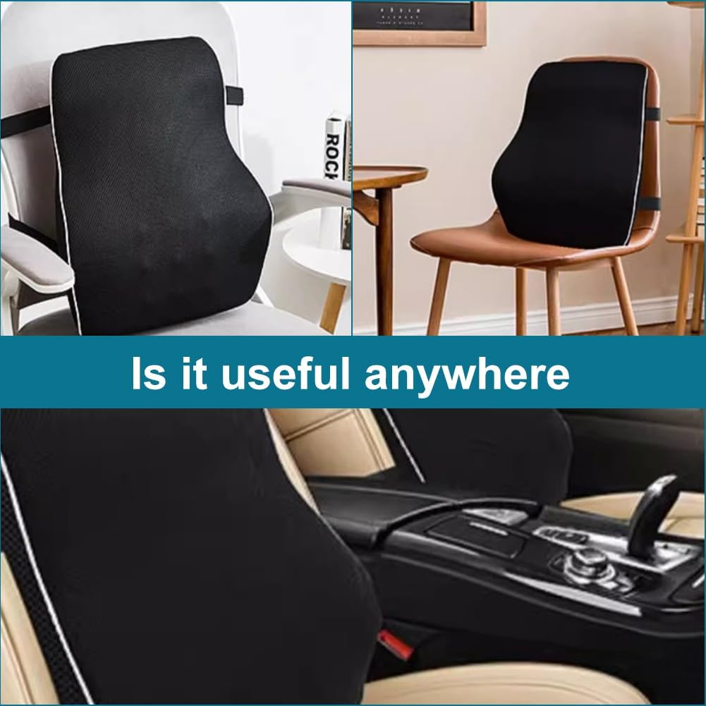 Ergonomic Lumbar Support Cushion, Memory Foam Back Support for Car Seat Office Chair Gaming Chair, Backrest with Breathable 3D Mesh Cover & Dual Adjustable Straps (Black)