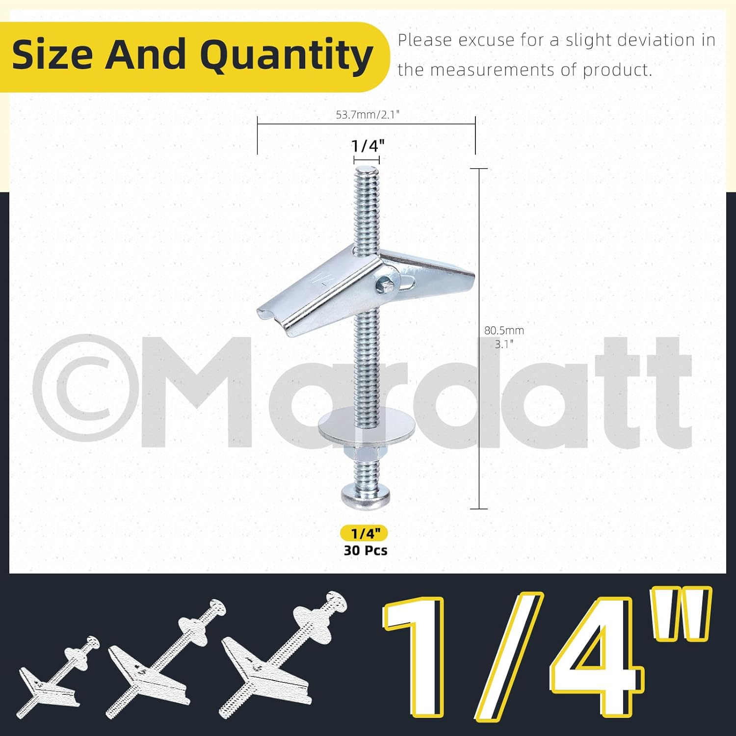 30 Sets 1/4" Toggle Bolts and Wing Nuts, Metal Toggle Bolts round Head Toggle Wing Nut Bolt Set Butterfly Toggle Anchors for Hanging Heavy Items on Drywall image number 4
