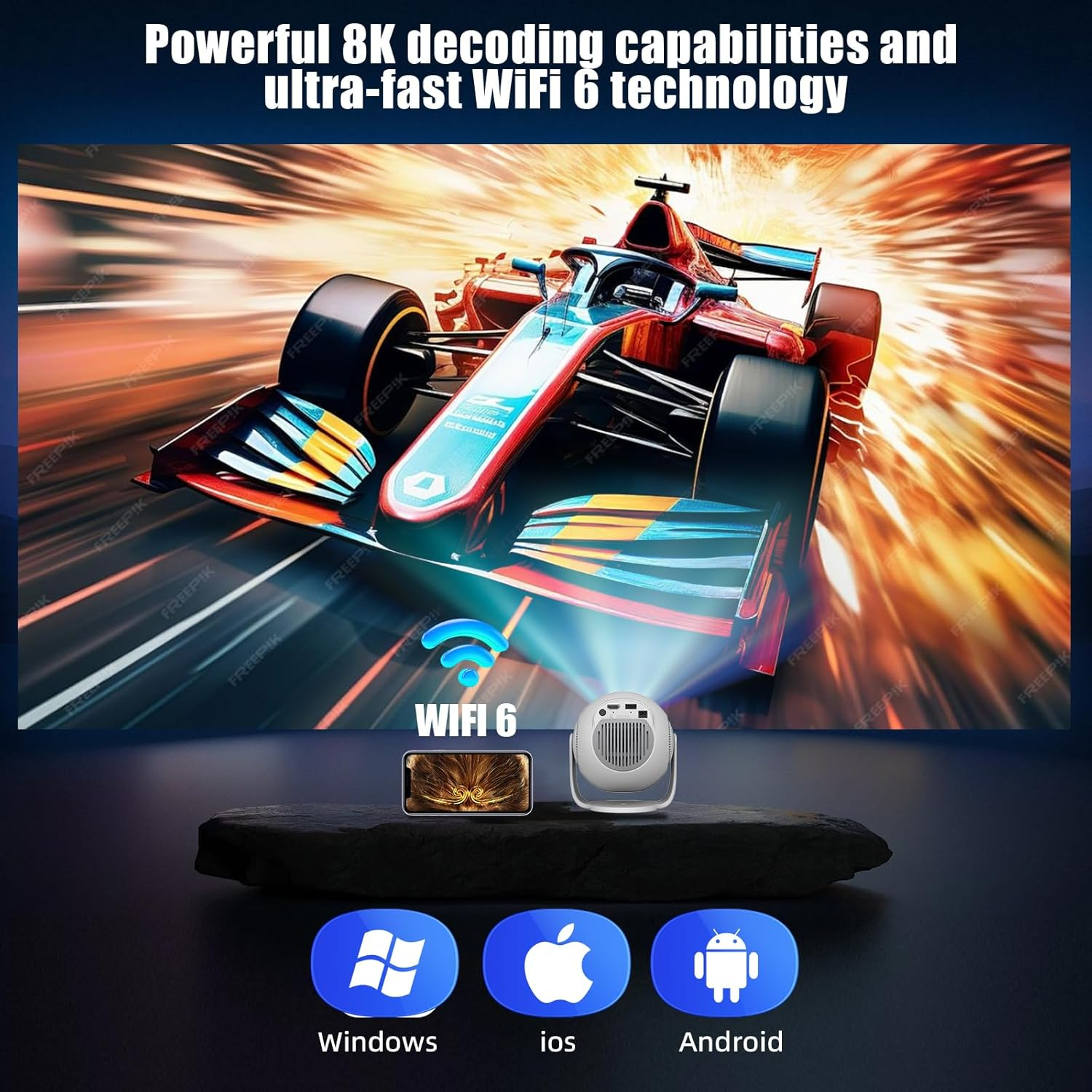 Mini Projector with 4K & 8K 1080FHD, Portable Projector with Android 14, 5G Wifi 6 and Bluetooth 5.4, 270&deg; Rotation, Smart Projector with HDMI/USB/DC, Automatic Horizontal Keystone Correction image number 1